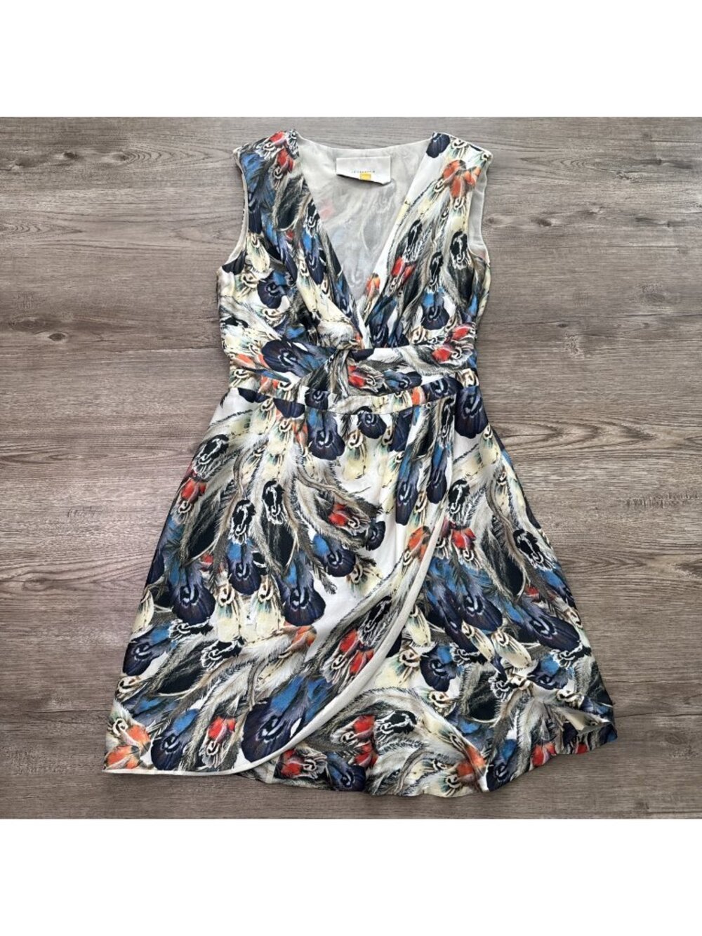 Leifsdottir Anthropologie Silk Sleeveless Dress Womens 2 Peacock Feather Print